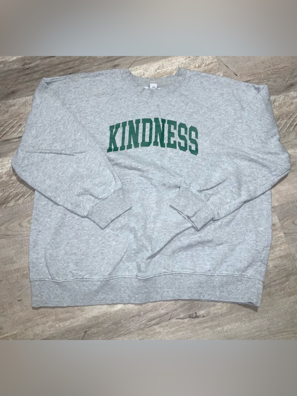 (Bin 36) Old Navy, Gray 'Kindness' Crewneck Sweatshirt - Green Lettering, Size M